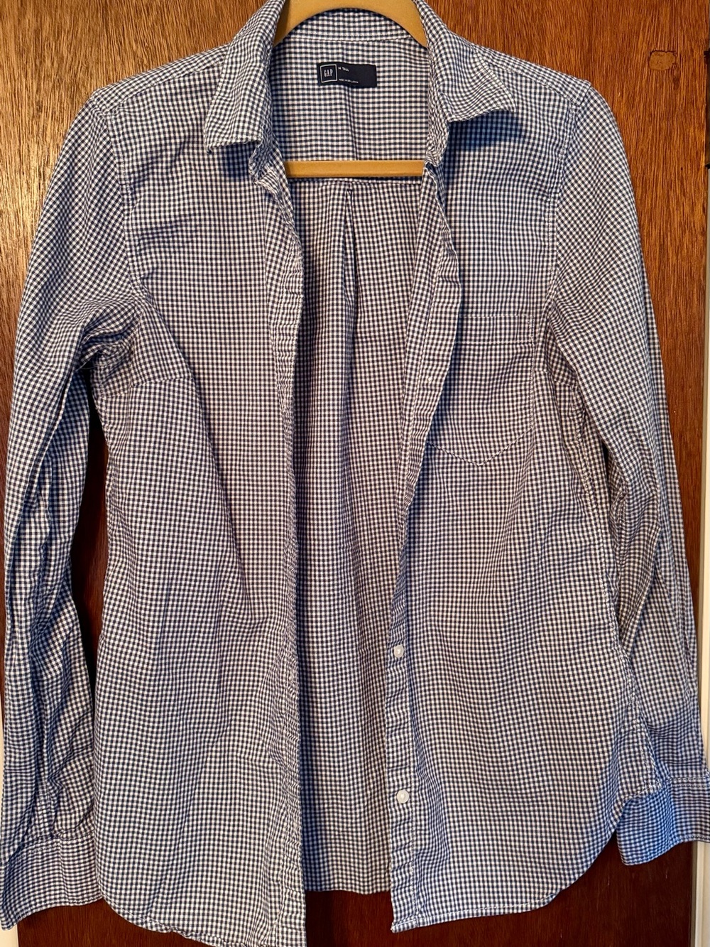 Gap Women’s M Tall Slim Fit Blue Gingham Button-Up Shirt